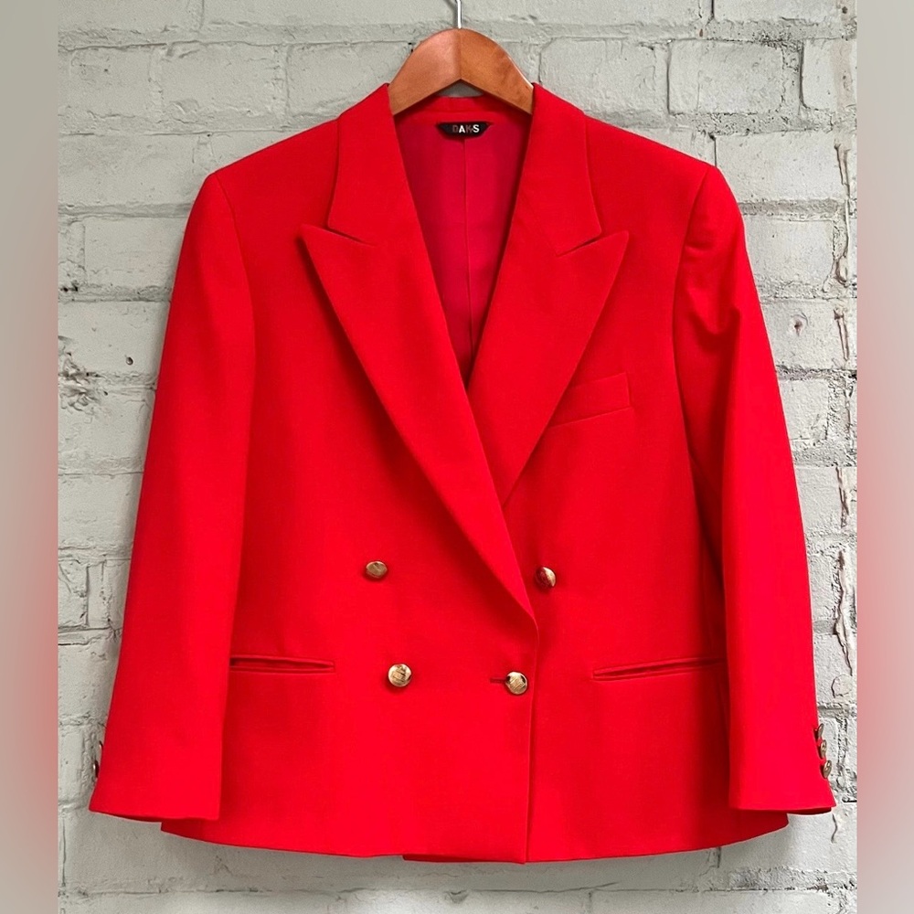 Vintage Red Wool Double-Breasted Blazer
